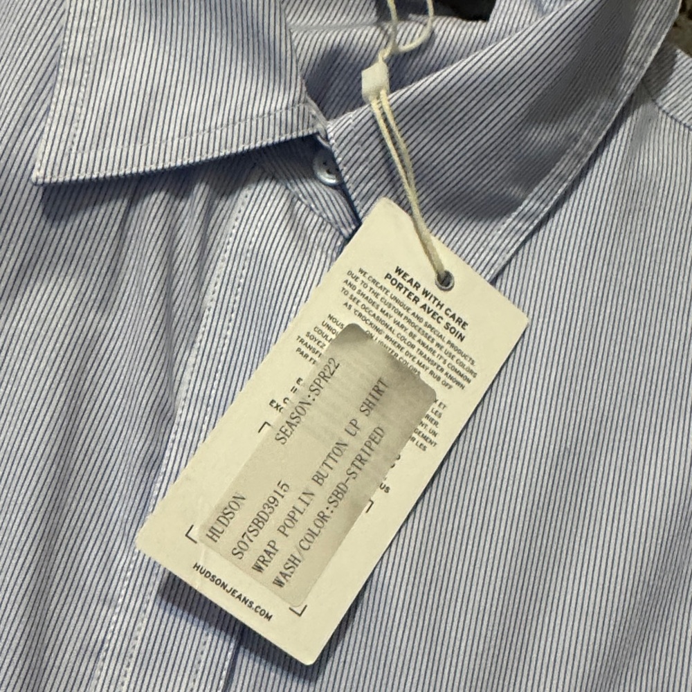 Pinstriped Button-Up tie front blouse - Picture 5 of 8